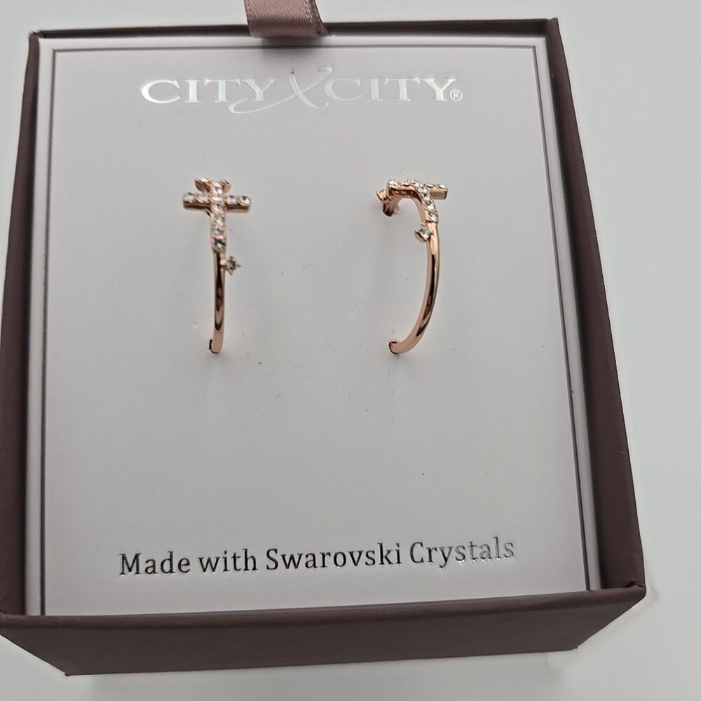 City x City Swarovski Crystal Cross Earrings In Gift Box